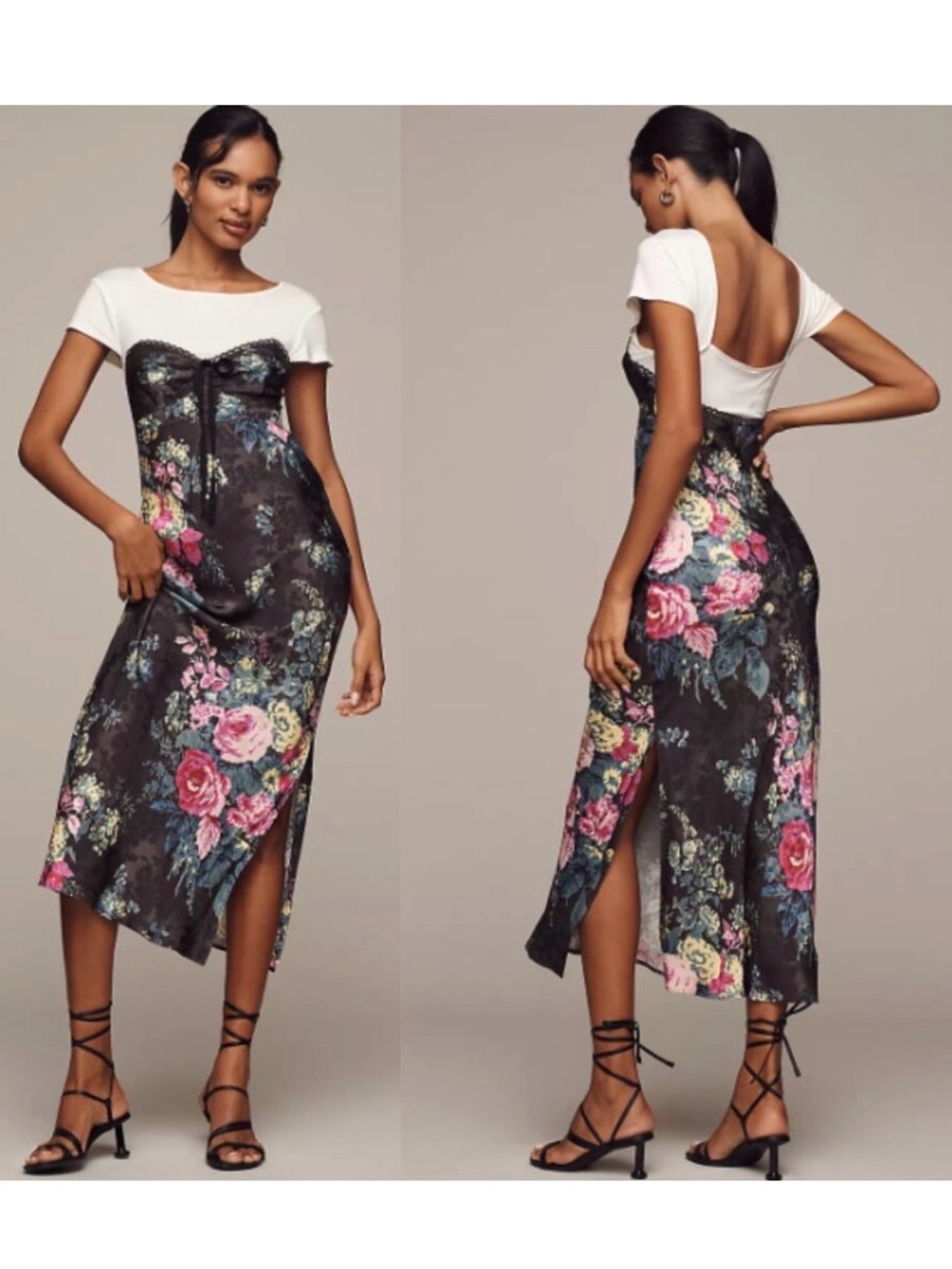 Anthropologie Twofer Midi Slip Dress NWT in Black Floral Small